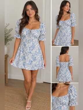 Trixxi Blue and White Floral Mini Dress